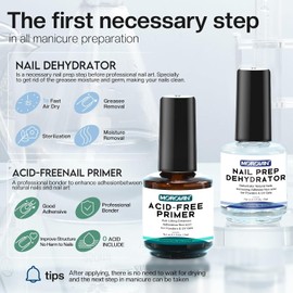 Morovan Kit De Preparación De Uñas: Deshidratador Y Primer, 4 Piezas, Deshidratador Y Primer Adherente Sin Ácido Para Uñas Acrílicas, Gel De Extensión Uv Y Polvo Acrílico.