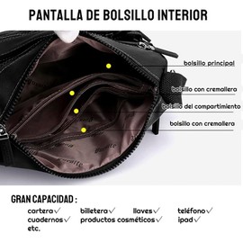 Bolsas de Mujer Impermeables Bolsos Cruzados para Mujer Correas Ajustables de Viaje con Múltiples Bolsillos Lona Bolsa de Hombro Gran Capacidad Bolso de Moda Emparejamiento Diario Bolso (Negro)