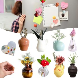 8Pcs Mini Ceramic Vase Magnets for Fridge,Cute Mini Bud Vases Magnetic,Funny Magnetic Flower Vases 3D Plant Magnets for Refrigerator Kitchen Locker Office Decoration (8Pcs vases)