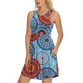 LONGYUAN Womens Stretchy Sundresses Casual Tank Dress Medium FL Mix Blue