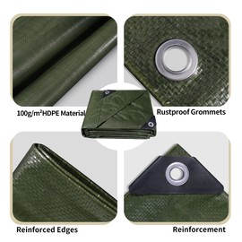 Covall Tarpaulin Medium-Duty Tarp Sheet Cover Waterproof 2x2m Groundsheet 100g/m² Green Weatherproof Windproof UV-Resistant Tent Pool Roof Sandbox Boats Truck RV Car tarp