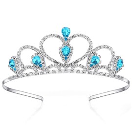 Lovelyshop Blue Gems Rhinestone Tiara for Little Kid Big Kid Prom Birthday Princess Crown