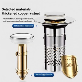 Universal Pop-Up Bathroom Sink Stopper, Stainless Steel Drain Strainer with Removable Filter Basket for 1.1"-2.36" Basin, Push-to-Bounce Core, Bathroom Sink Plug, Hair Catcher, 2 Pack