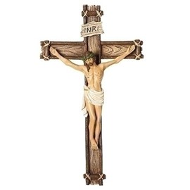 Traditional Corpus Natural Textured Wood Tone 6 x 10 Resin Stone Wall Crucifix