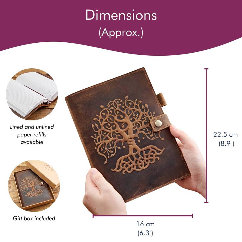 Embossed Tree of Life Genuine Buffalo Leather Refillable Journal -