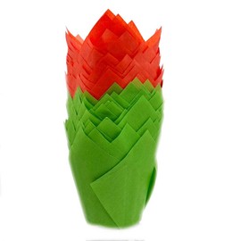 Scrumptious! - 50PC Red and Green Greaseproof Paper Muffin Tulip Cases for Baking - Great for Birthday, Anniversary and Christmas Party Cakes and Bakes