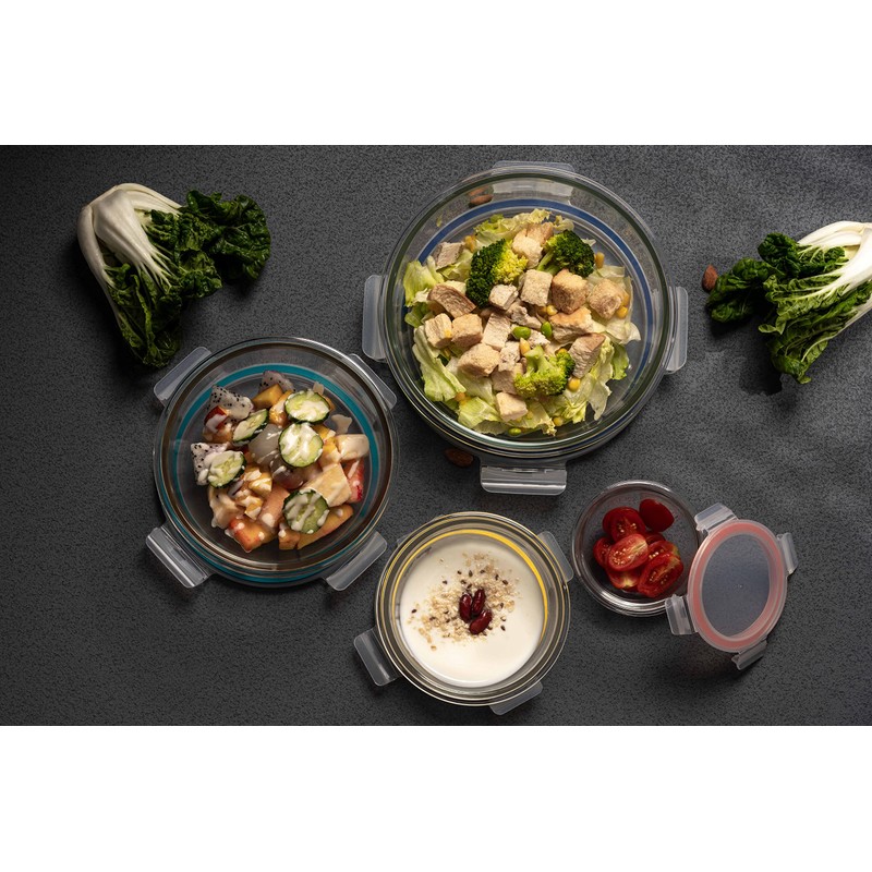 GENICOOK Nesting Glass Salad/Mixing Bowl Set With Lock Down Lids