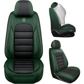 Bitablue Car Seat Covers Fit for Toyota Corolla Hatchback 2019-2025, Waterproof PU Leather Car Seat Protector Full Set, Auto Seat Covers for Car(Black&Green,Front Set)