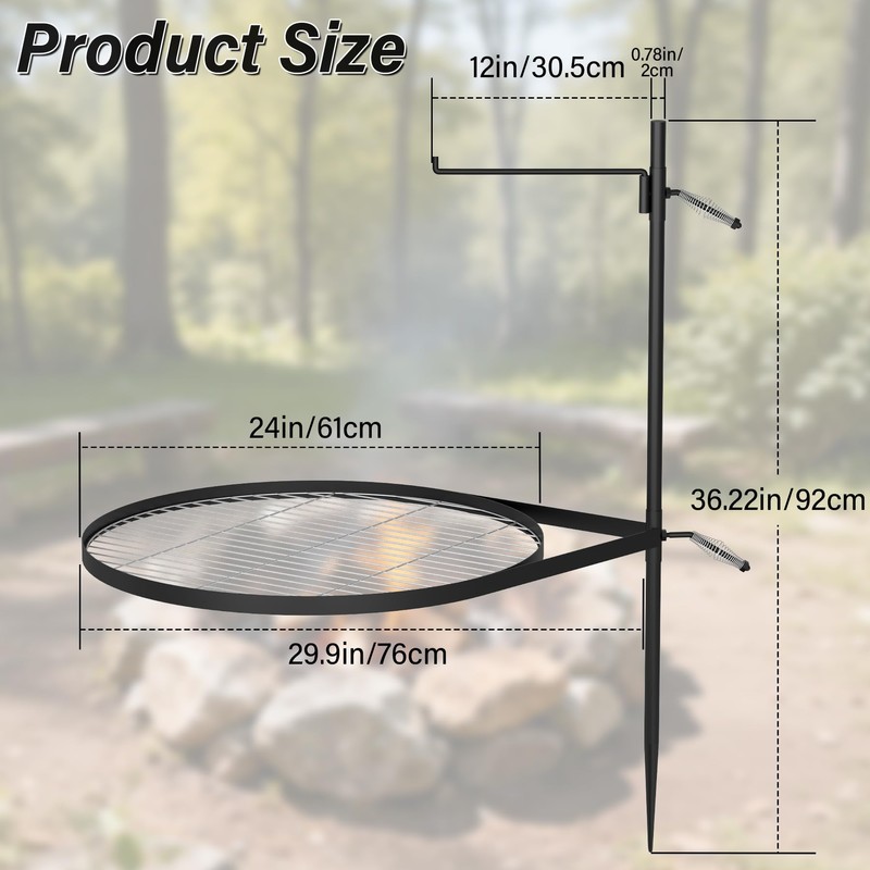 24" Fire Pit Grill w/304 Stainless Steel Grate, Portable Carry