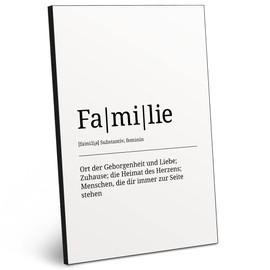 ARTFAVES® Worterklärung Familie | Definition Bild schwarz-Weiss als Geschenk | Holzschild mit Spruch zum Thema Familie/Zuhause/Liebe