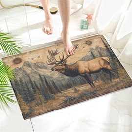 COSHARKLY Rustic Cabin Bath Mat,Forest Deer Bathroom Rug,Shower Mats for Bathtub Shower Room Sinks,Non-Slip Floor Mats Soft Doormats for Home Decor 17x30 Inch