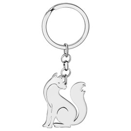 LONYOO Elegant Fox Keyring Stainless Steel Fox Gifts for Women Girls Car Key Chain Charms, Silver Plated #3