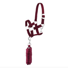 JA4001 Halter Lead Rope Set with Carabiner Hook Adjustable Horse Halter Horse Wooden Horse Tie Rope (Carabiner Hook Wine, Shetty)