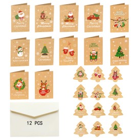 SUCCEFORT Set of 12 Christmas Cards with Envelopes, Sticker Set, Postcards for Christmas, 12 Different Designs, Christmas Greeting for Christmas