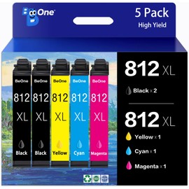 BeOne 812XL Ink Cartridges Combo Pack High Yield Remanufactured Replacement for 812xl Ink Cartridge Epson 812 812 XL Ink Cartridges for Epson WF-7840 WF-7820 WF-7310 EC-C7000 Printer (5 Pack)