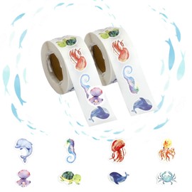Zoyiancy 1000Pcs Ocean Animal Stickers Roll, Cartoon Sea Life Sticker, Fish Creature Stickers Decals for School Teacher Rewards Ocean Theme Party Supplies (8 Style)