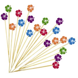 100pcs Flower Cocktail Picks, Toothpicks for Appetizers, 4.7 inch Long Bamboo Skewers, Bamboo Handmade Cocktail Sticks Appetizer Skewers for Fruits Drinks Desserts Party Food Decoration
