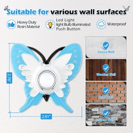 Dreyoo Hand Painted Butterfly Doorbell, Wired Illuminated Push LED Button Cast in Durable Resin for Home Front Door