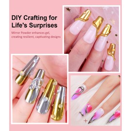 BISHENGYF Multifunctional 3D Nail Gel: No Wipe 15g 3D Nail Gel and 6pcs Glassy Laser Pink Chrome Nail Powder, Metallic Gold Chrome Powder Nails, 5D Molding Gel for Nail Decoration (Silver/Copper)