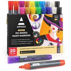 ARTEZA Oil Based Paint Markers, Set of 20 Assorted Colors Permanent Paint Pens, Waterproof Rock Painting, Art and Craft Supplies for Canvas, Glass