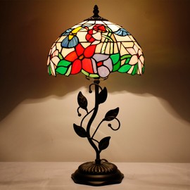 WXCFCD Tiffany Table Lamp Stained Glass Desk Lamp 12X12X19 Inches Reading Light Decor Bedroom Living Room (Hummingbird Style)