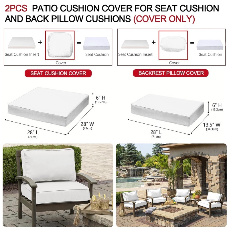 All Smiles White Outdoor Deep Seat Cushion Covers 28x28 Set