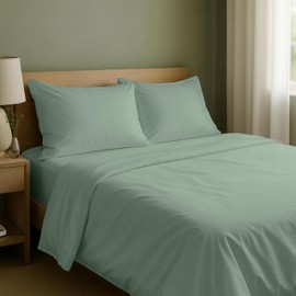 California Design Den Natural 100% Cotton Bed Sheets King Size Set - Soft Sateen Weave, Fully Elasticized Deep Pocket King Sheet Set, Breathable and Durable Bedding - Frosty Green