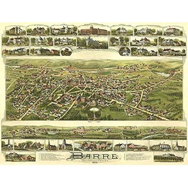 Barre, Massachusetts - 1891 - Aerial Birds Eye View Map Poster