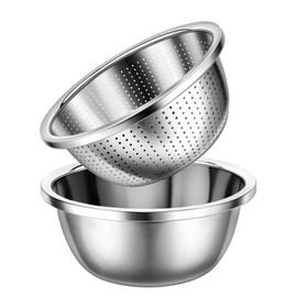 Gulex Colander 304 Stainless Steel 5-quart with Mixing Bowls, Strainer for Kitchen Food For washing vegetables, fruit, rice, Dishwasher Safe. (2PC)