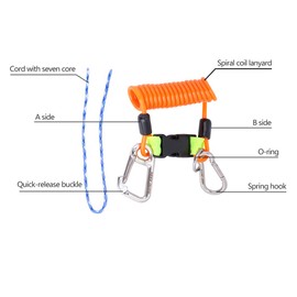 Demeras Diving lanyard anti-loss spring coil lanyard scuba diving lanyard quick release buckle clip with safety emergency tool made of steel carabiner (orange)