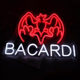 AHlove Bacardi Rum neon commercial sign for bar wall decor，USB Powered Decorative Bar Open Sign for Home Bar Store Party Decor，Neon Lights for Man Cave