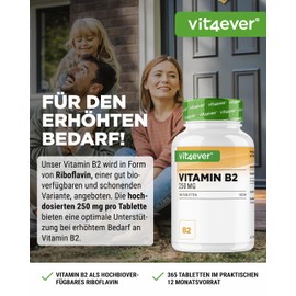 Vitamin B2 (Riboflavin) - 250 mg - 365 Tablets - High Dose - No Unwanted Additives - Vegan
