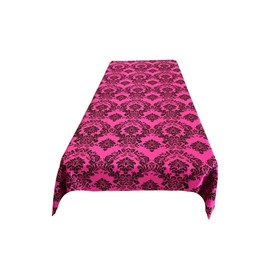 New Creations Fabric & Foam Inc, Decorative Damask Polyester Taffeta Tablecloth (Black on Fuchsia, 56" x 96" Rectangular Tablecloth)