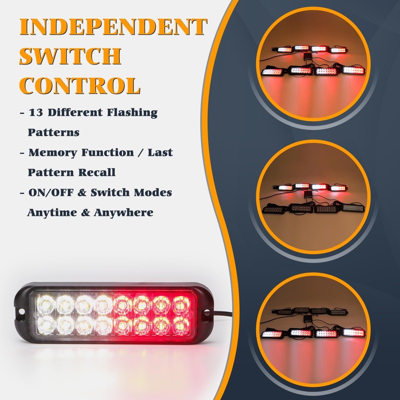 V-SEK Red White LED Strobe Lights Kit - 8PCS 16-LED
