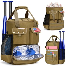 RAINSMORE Baseball Bucket Bag Baseball Coaches Accessories Organizer with Insulation Pocket Tactical Softball Baseball Bag with Anti-Slip Bottom, Multiple Pockets for Bat, Gloves, Scoreboards