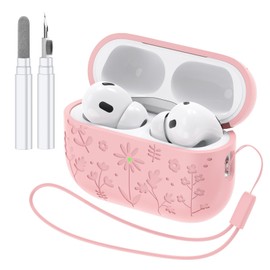 Compatible with AirPods Pro 2 Case USB C, Flower Engraved Cute Silicone Protective Case Cover for Airpods Pro 2nd Generation with Cleaner Kit and Lanyard for Women Girls