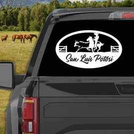 San Luis Potosí Mexico Decal Sticker Coleadero Charreada Rodeo Vinyl Stickers para carros Diseño Charro de Mexico Calcomanias para Trocas y Carros (12" x 7", San Luis Potosí)
