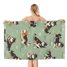 VODRM Cute Shiba Inu Beach Towel,32x52in Microfiber Quick Dry Cartoon Dog Puppy Green Bath Towels,Soft Lightweight Oversized Sand Free,for Travel Pool Swimming Gym Decor,Gifts