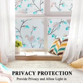 Decorative Window Film Flower, Static Cling Glass Door Privacy Film Non-Adhesive Window Tints, Anti-UV/Heat Control/Prevent Bird Strikes for Home Office Decoration,11.8 in. by 78.7 in.