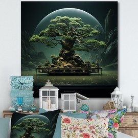DesignQ Green Canvas Wall Art, Tree Bonsai Wall Art, Embracing Surreal Bonsai, 30x30 Inches