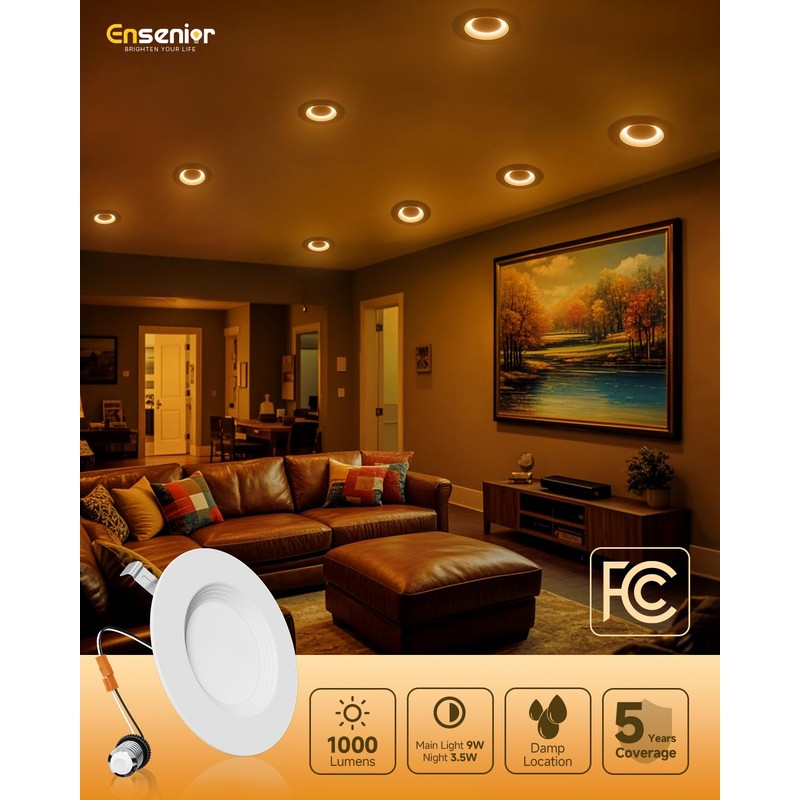 Ensenior 5/6 Inch 5CCT LED Can Lights with Night Light