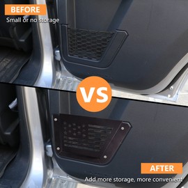 RERPRO Rear Door Storage Pockets for Ford Bronco 4 Door 2021 2022 2023 2024 2025 Accessories Side Door Organizer Box Interior Expansion Accessory, Carbon Steel, 1 Pair with America Flag