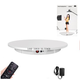 PUOSUO Motorized Rotating Display Stand, 23.7 inch / 330Lbs Load ,360 Degree Electric Rotating Turntable for Photography Products Display，Live Video Show,Remote Control Angle (White)