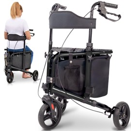 Vive 3 Wheel Walker with Seat - Tri Rollator Walker for Seniors and Adults - Lightweight and Foldable, with Seat, Brakes and Wheels - Narrow for Tight Spaces and Small Doorways - All Terrain
