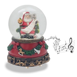 Snow Globe Christmas Music Box | Santa Gift List | Base Christmas Red Fir Garland | with Music Box | Shake Ball Christmas Decoration | W: 10 cm H: 14 cm | 20277