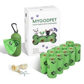MYGODPET Dog Poop Bags Rolls with Dispenser 150 Count Biodegradable Poop Bags for Dog and Cat Ocean Soap Scented Waste Bag Leak Proof Doggie Poop Bag Doggy Trash Bag Green