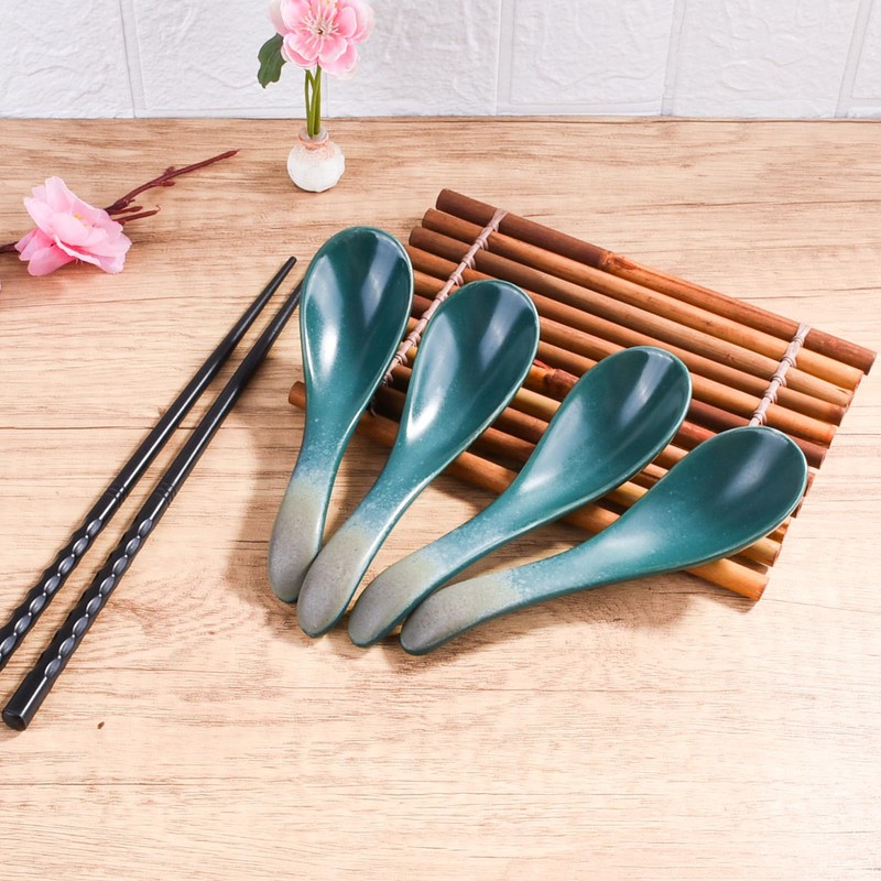 BOSILI 4 Piece Japanese Ceramic Soup Spoons Set for Ramen