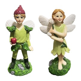 Miniature Garden Fairy Set of 2 Boy Fairies Figurines Enchanted Forest Ornaments Fairy Garden Accessories