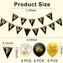 iwiio Happy New Year Decorations 2024 - Happy New Year Banner + 30Pcs New Year Balloons, New Years Eve Decorations 2025, New Year Party Supplies 2025