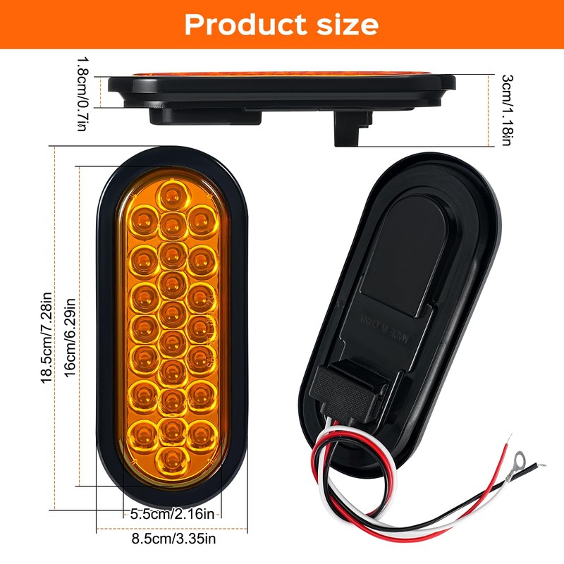 4Pcs 6.3" Oval LED Strobe Lights Amber 24 LED Trailer